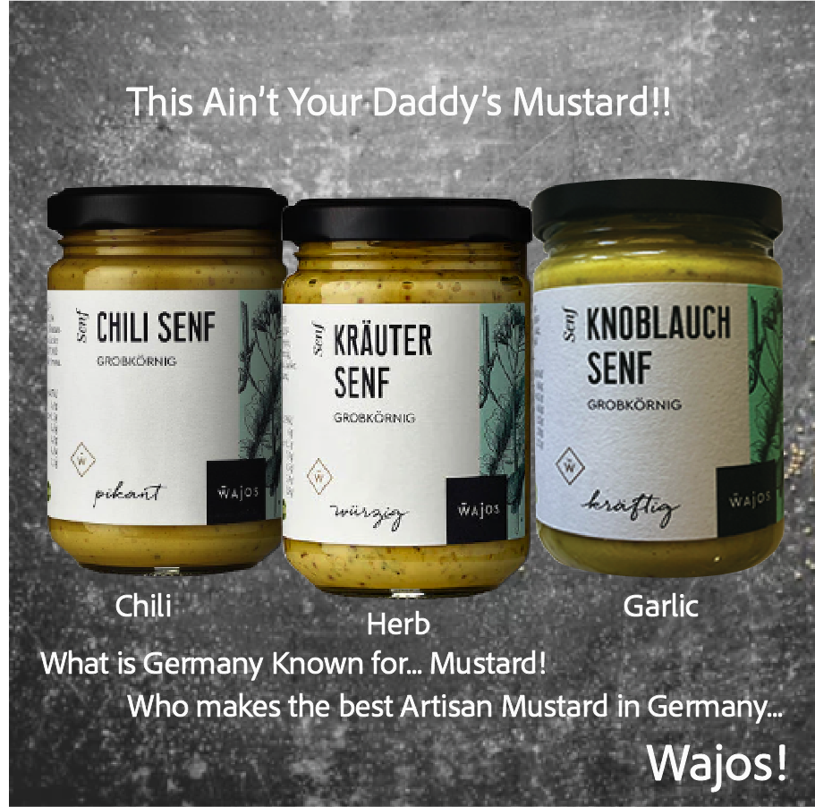 German Artisan Mustard 3 Flavor Set- Chili, Herb, and Garlic Mustard