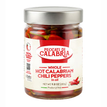Load image into Gallery viewer, Peppers-WHOLE Calabrian Hot Chili peppers, 280g Jar, 6-piece
